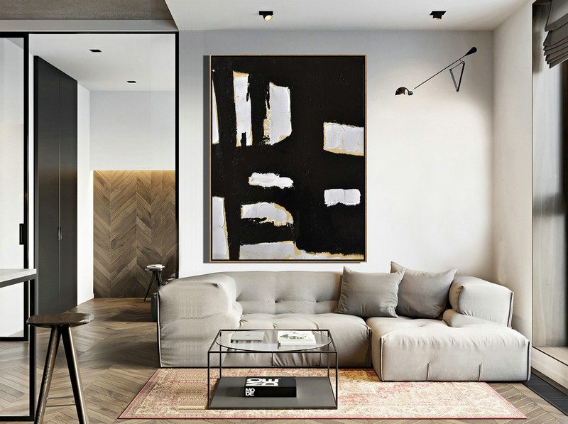 Original Abstract Painting Extra Large Canvas Art,Minimalist Painting On Canvas, Palette Knife Vertical Minimal Art - Large Wall Canvas